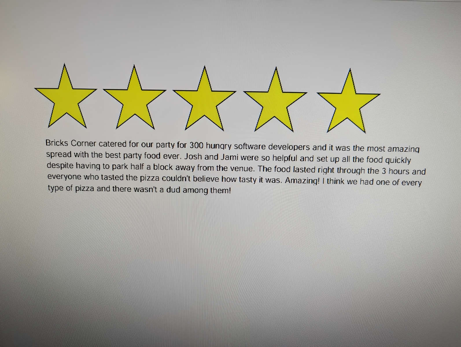 High rating with positive catering review